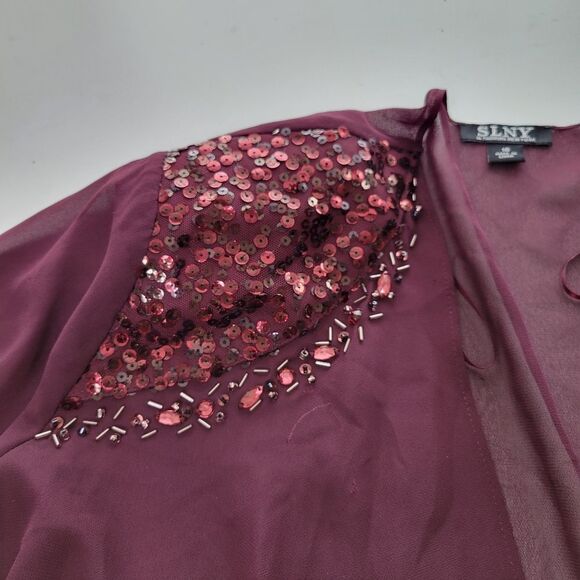 NEW 18 SLNY CHIFFON EMBELLISHED lightweight maroon sheer cardigan jacket 2X NWT - Picture 4 of 9